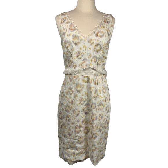 Ann Taylor Cream Brushstroke Printed Sheath Dress Workwear Wedding Size 4 - Picture 1 of 6